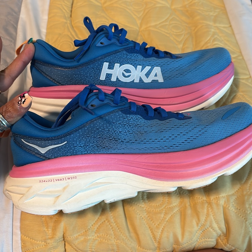 Hoka Women's Blue Pink White Sneakers - Picture 10 of 12
